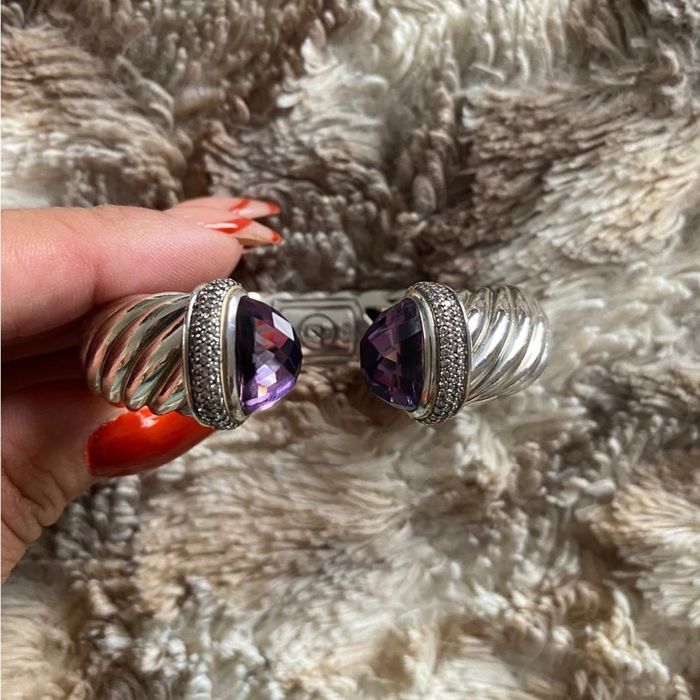 Authentic David Yurman Amethyst and Diamonds Classic Cable Cuff
